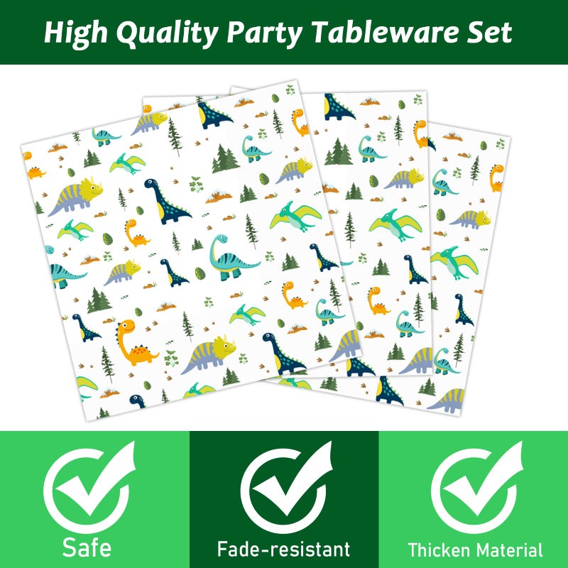 Wiooffen 96 Pcs Dinosaur Party Plates Napkins Watercolor Dinosaur Birthday Tableware Supplies Set Cartoon Dinosaur Disposable Dinnerware Decoration for Birthday Party Baby Shower, 24 Guests - Image 3